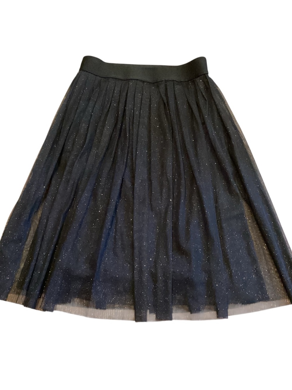 Kikiriki Black Gold Glitter Tulle Midi Skirt Elastic Waist Party Holiday Medium